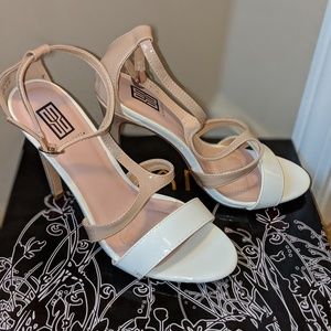 White strappy open toe heel